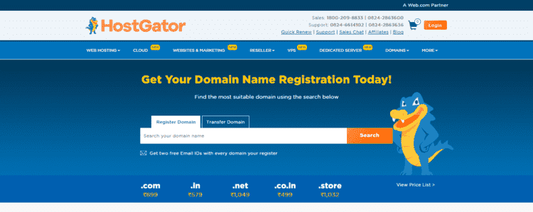 hostgator top domain name registrars